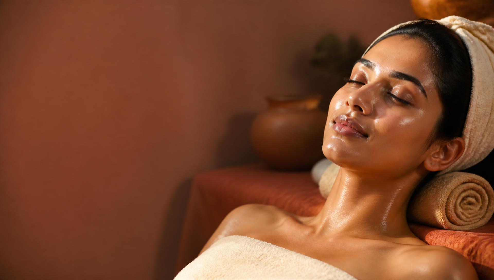 Indian woman relaxing with glowing skin after a beauty treatment